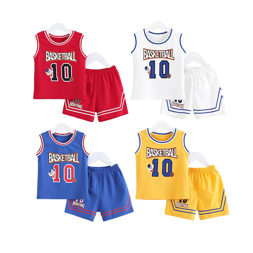 Children's Summer T-shirt Set  for Small Kids Cotton Sports Sleeveless Set for Boys and Girls Baby Basketball Suit