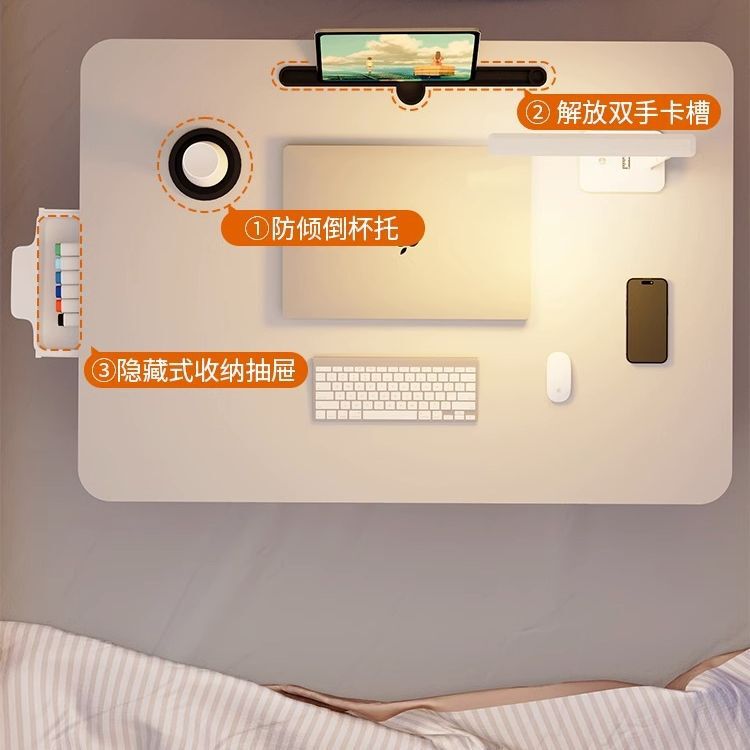 折り畳み式のベッドの上の小さい机のコンピュータの机の学生の寮の上で学習の机を敷きます。|undefined