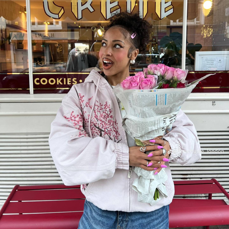 跨境y2k潮牌工装夹克2025秋冬季樱花刺绣棉连帽外套外贸欧美女装|undefined