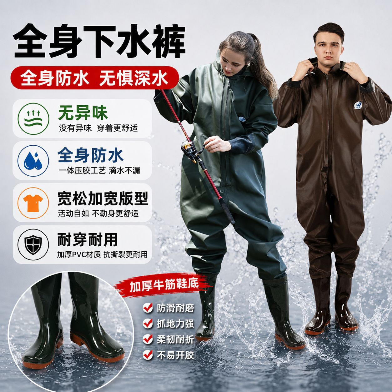 Beihai Outdoor Full Body Water Pants Thickened Fishing Rain Pants with Rain Shoes Waterproof Pants Fishing Wading Pants