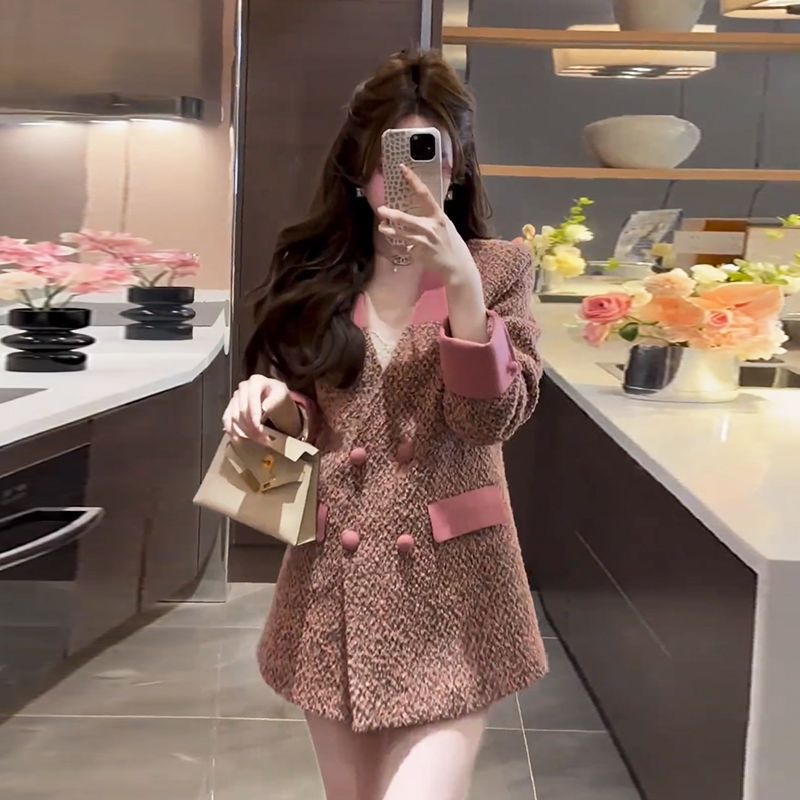轻奢小香风粗花呢小西服女秋冬高级百搭外套