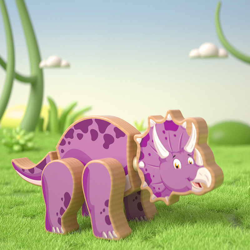 05 Triceratops de montaje de dinosaurios jurásicos (morado oscuro)