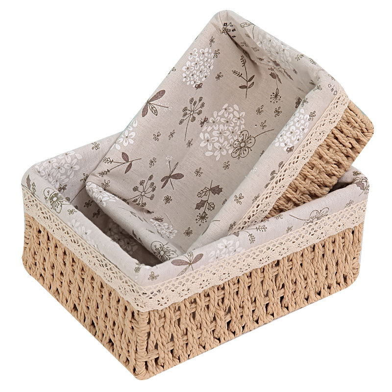 weave Storage baskets Straw weave Fabric art desktop tea table Debris key Cosmetics storage box snacks