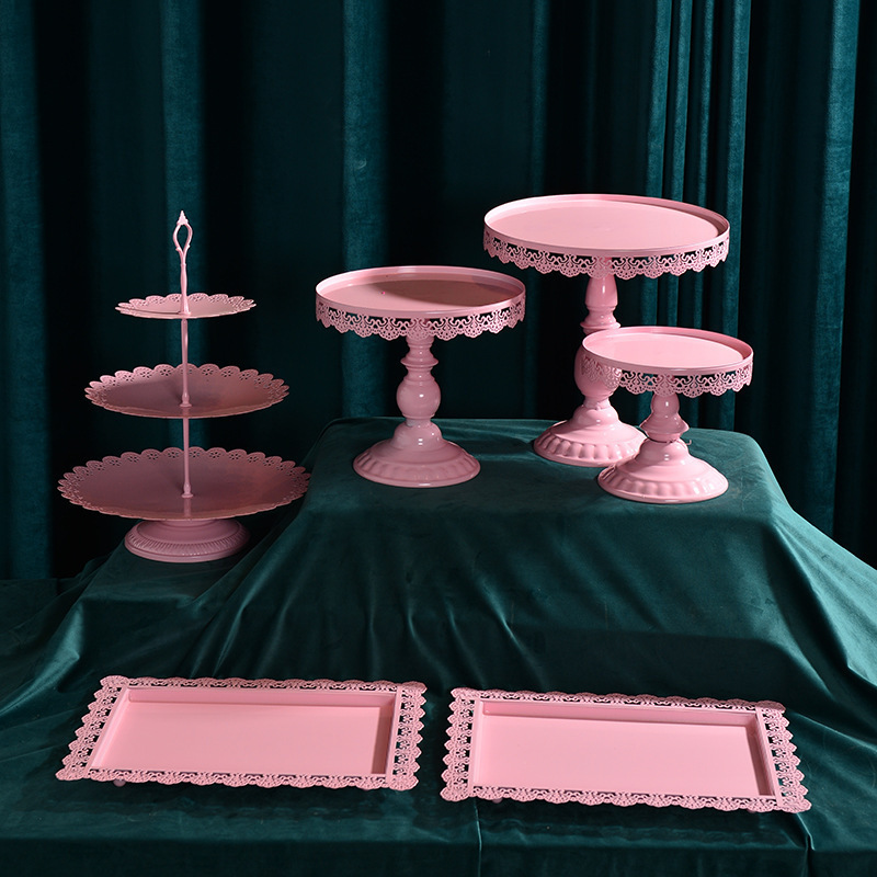 Nordic cristal tarde té bandeja de mesa de postre decoración de la torta estante de la torta de boda Placa de hierro merienda rack