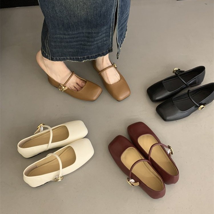 Retro universal Mary Jane shoes square toe low-cut flat