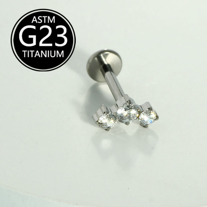 G23 Titanium Lip Stud with Zircon Internally Threaded Piercing Jewelry Cartilage Ear Bone Stud detail image 7