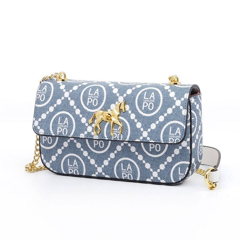 Bolso de cadena para mujer con forma de solapa, impresión de color en contraste, sentido de alta gama, bolso cuadrado pequeño europeo y americano, mano LP7228 #