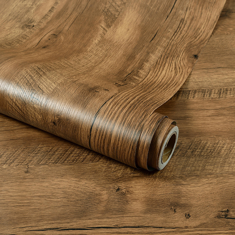 Papel pintado autoadhesivo al por mayor imitación de madera grano impermeable pegatinas armario escritorio muebles antiguos renovación color cambiante pegatinas decorativas