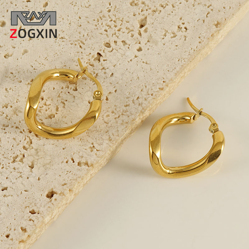 Pendientes de Acero Inoxidable Irregulares, Estilo Transfronterizo, Novedad 2024, Moda Ligera y Lujosa, Versátiles, de Titanio y Acero, con Baño de Oro de 18k, Estilo Ins para Mujer