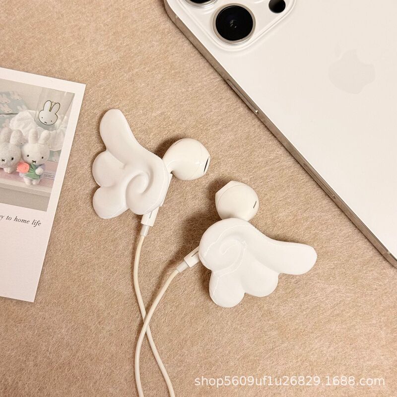 Girly Angel Wings Creative Angel Wings 3D Printed Wired Headphones High-End Accessories Decoration
