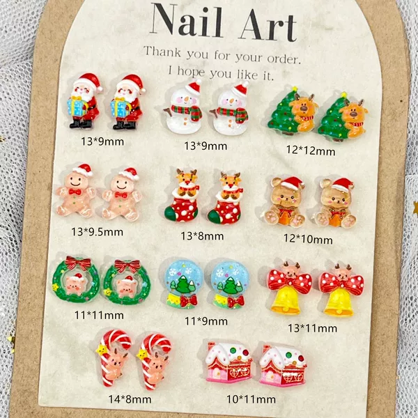 New Christmas Cartoon Nail Art Jewelry Ice Through Three-dimensional Santa Claus Wreath Bell Resin Wear Armor Accessories