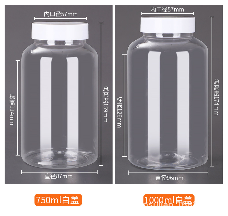 Botellas dispensadoras transparentes de boca ancha, botellas de plástico PET de 50 y 100 ml, botellas selladas para líquidos, botellas de plástico de boca ancha para muestras.