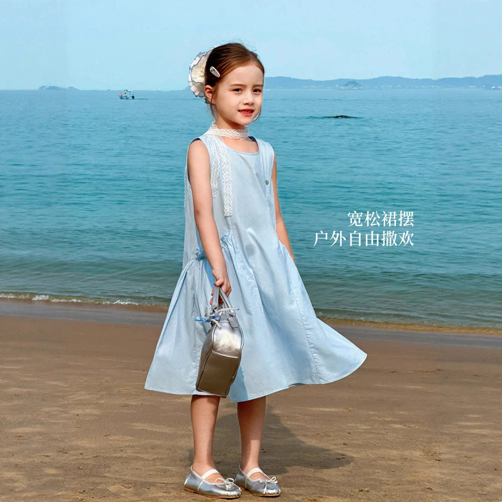 Cotton light and thin breathable summer sleevless dress sleevless, A-line