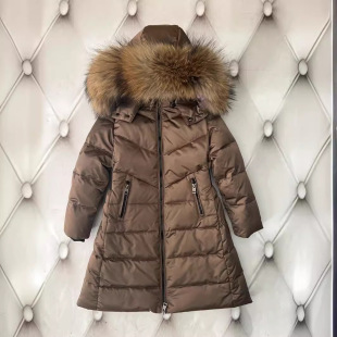 Girls CUHK children's cute fashion thick warm hooded long white duck down jacket children's coat