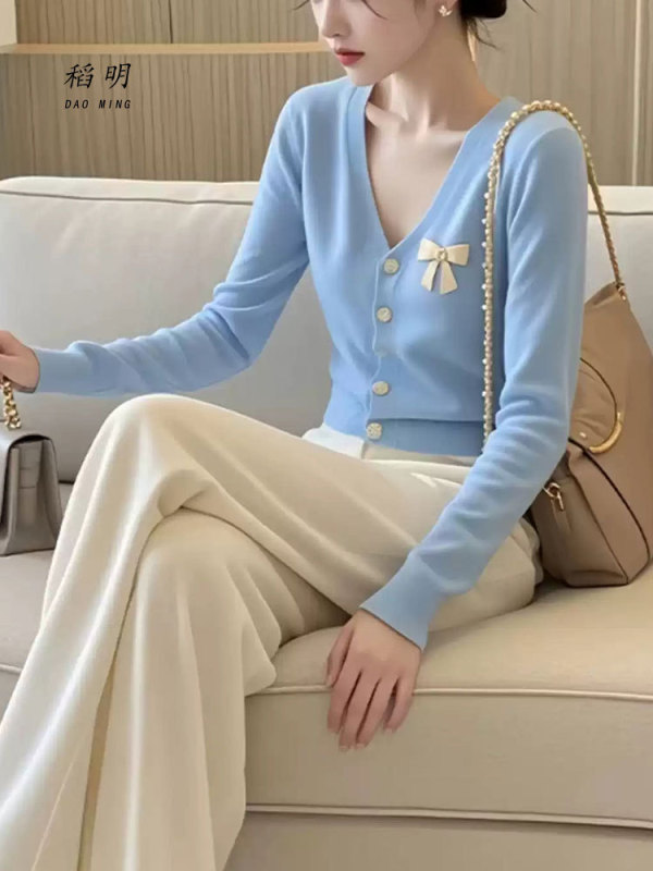 韩版甜美风针织开衫新款长袖毛衣法式慵懒宽松上衣显瘦氛围感套装|undefined