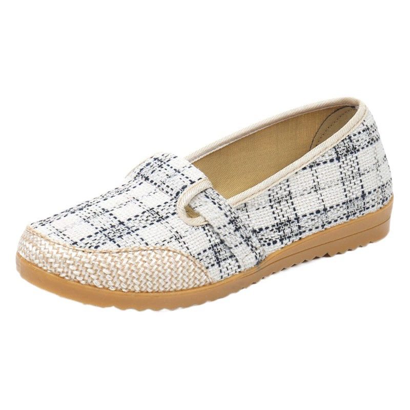 Новые и классические женские льняные туфли 2025 года, нескользящая резиновая подошва, мягкие слипоны, повседневные белые туфли.
