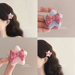 日韓超萌えベルベットピンクリボン星スポンジヘアクリップかわいい少女感ヘアピンins