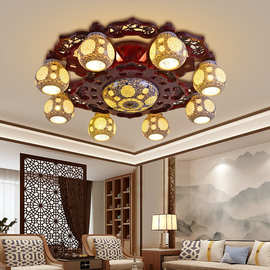 中式古典客厅吸顶灯中国风仿古实木景德镇陶瓷家用卧室餐厅led灯
