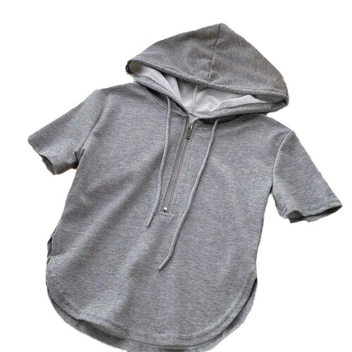 Summer Hooded Zip Short Sleeve T-Shirt for Women 2024 New Korean Style Fitted Short Length Hot Girl Pure Desire White Top Instagram