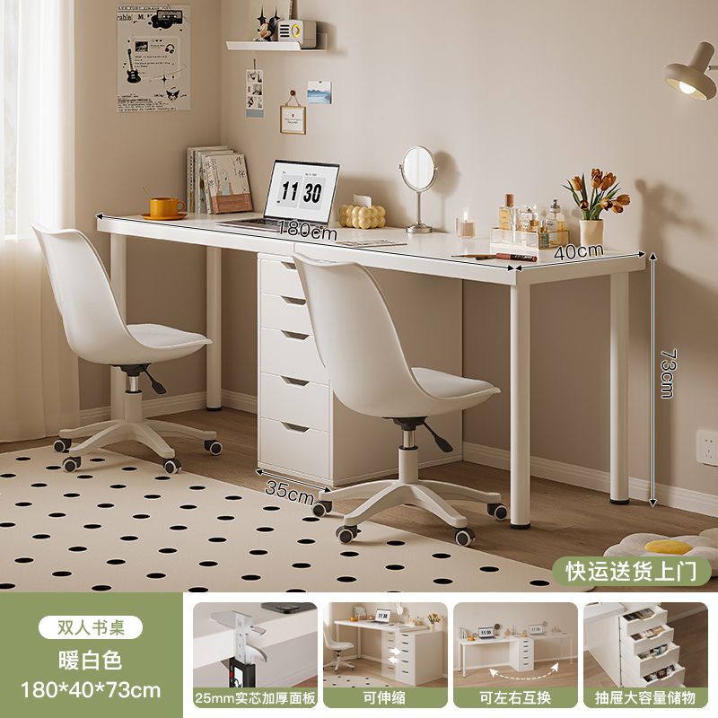 [더블테이블+캐비닛+의자] 크림화이트 180*40cm