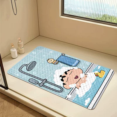 Crayon Shin-Chan Suction Cup Floor Mat for Shower Room, Anti-Slip and Anti-Fall Mat for Home Use, Dirt-Resistant and Water-Draining Mat for Bathroom
