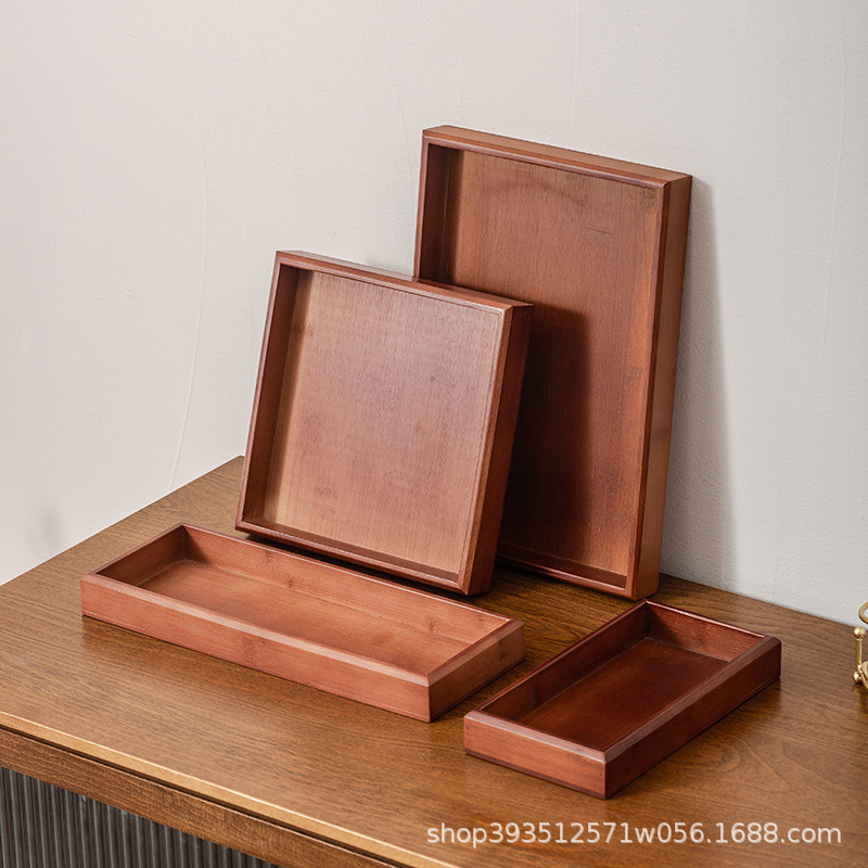 Bamboo Tea Tray Rectangular Commercial Household Tea Cup Bamboo Water Cup Storage Japanese Simple Large Plate