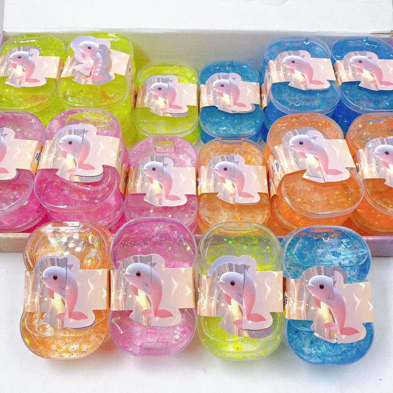 Nuevo modelo de arcilla de cristal de goma espumosa, dibujos animados, delfín, conejito, arcilla de color con limo brillante, lote de juguetes para niños