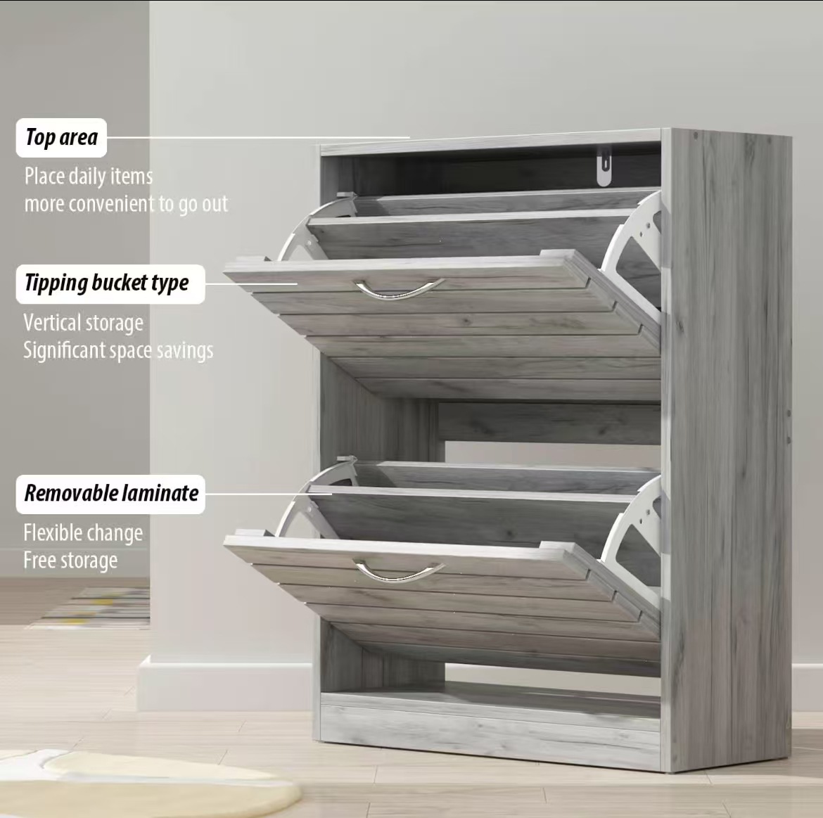 El armario de zapatos moderno de comercio exterior de comercio electrónico transfronterizo, con 3 cajones plegables, adecuado para la entrada, estilo moderno