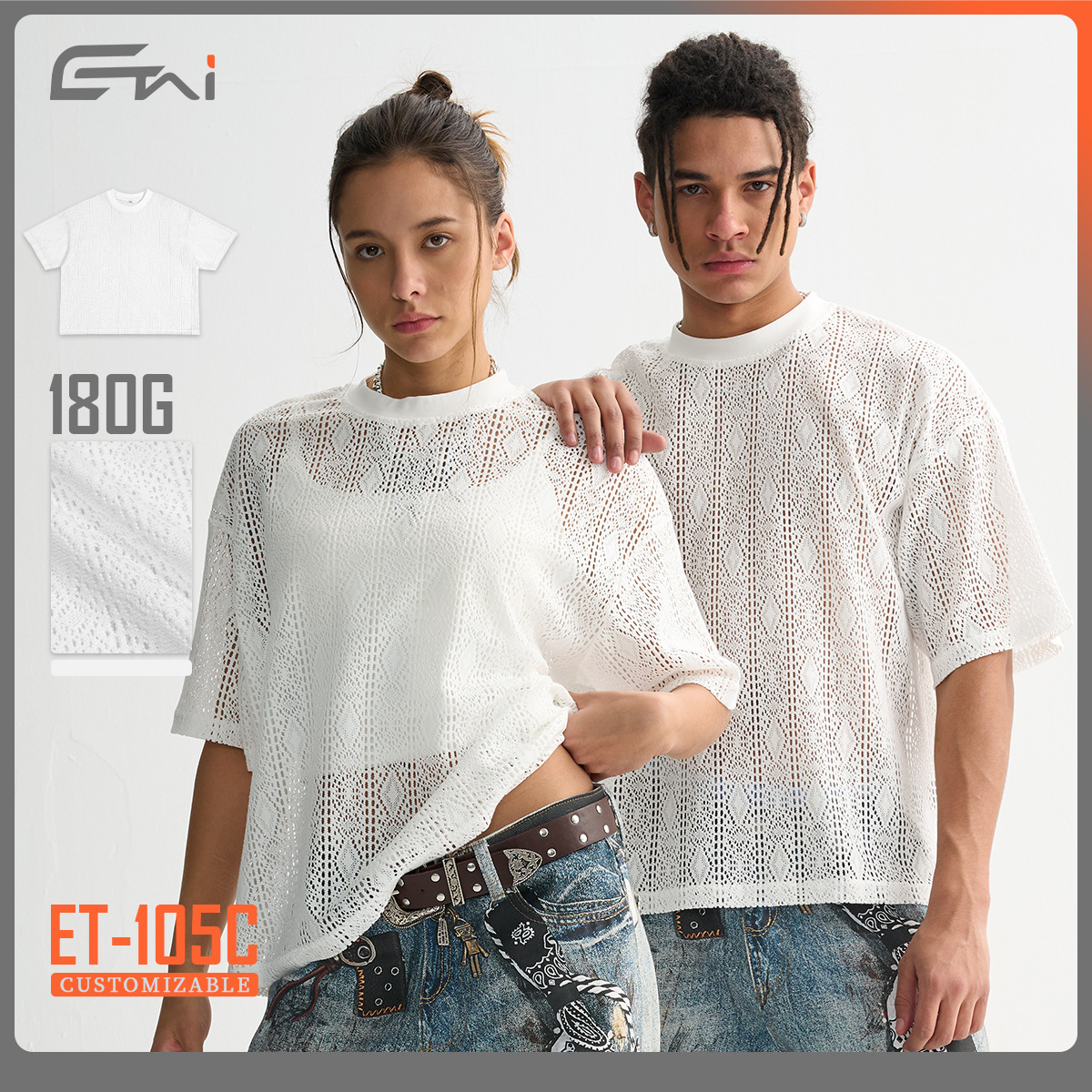 ETAI Hombre| Tendencia de nuevo hombre de encaje mallas de manga corta casual perspectiva hombre camiseta de cuello redondo