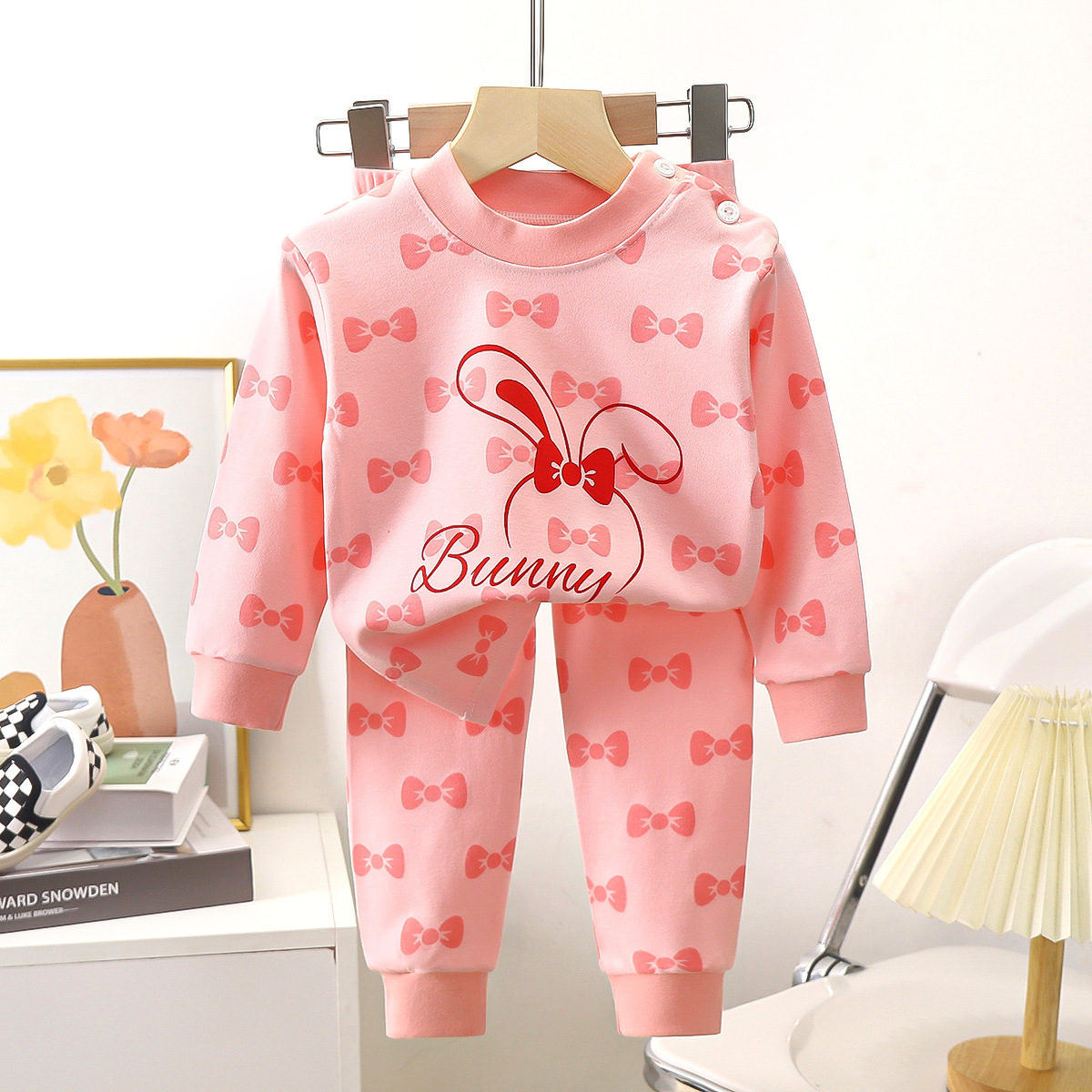 C07 pink bunny autumn clothes and autumn trousers suit