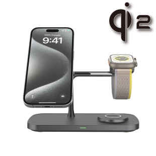 Cross-border new QI2 certification magnetic suction three-in-one wireless zinc alloy material for Samsung Apple equipment