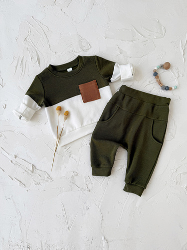 New Korean style ins children's wear and infant color matching suit for men and women's treasure round neck casual loose sports suit