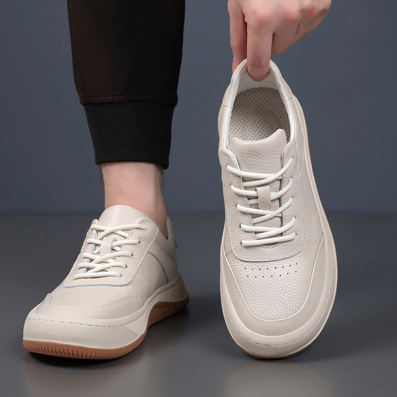 Cabeza de cuero de vaca de otoño nuevos zapatos casuales de hombre, zapatos de cuero transpirables, zapatos blancos de hombre, zapatos deportivos de hombre, zapatos de suela gruesa
