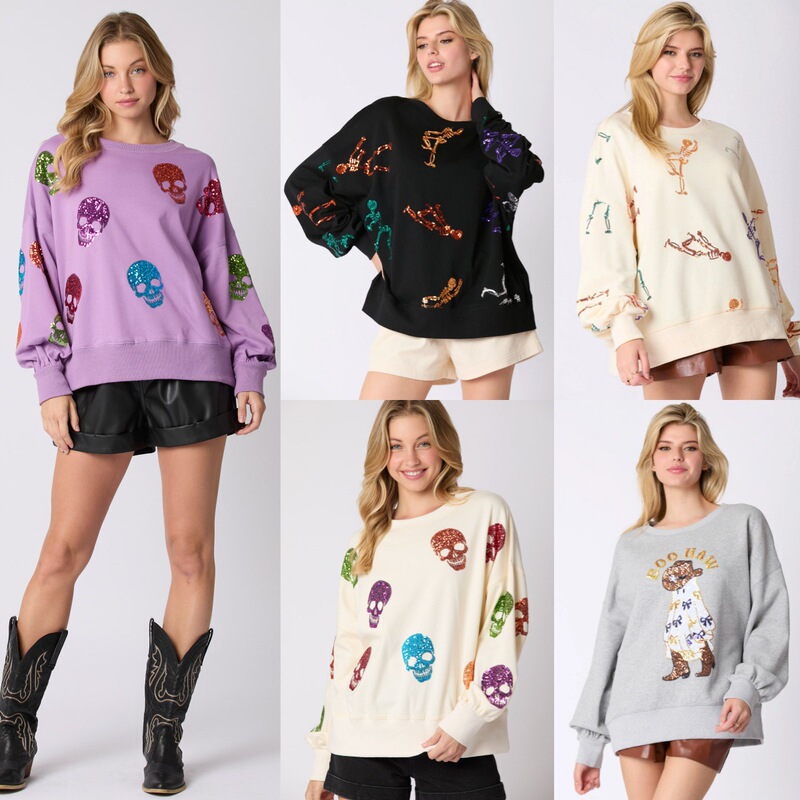 Amazon Autumn and Winter New European and American Cross-border Women's Halloween Skull Sequin Hoodie Loose Casual Top Women