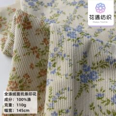秋冬新作 綿100% ベルベット細粒コーデュロイ 花柄プリント生地 女性服 子供服 ワンピース チャイナドレス生地