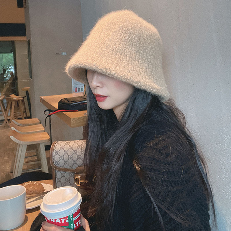 帽子女设计师款安哥拉兔毛渔夫帽网红显瘦盆帽冬季加厚保暖羊羔绒