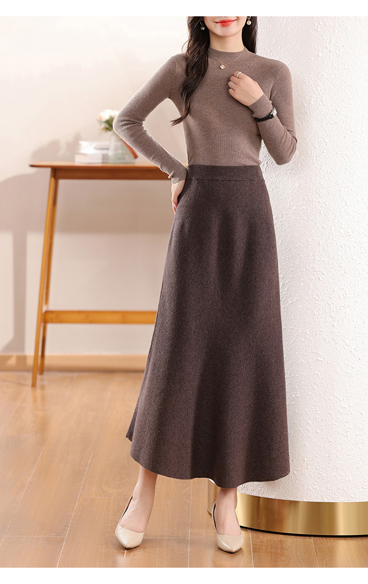GraceChic GraceChic GraceChic 2024 Autumn Winter New Soft Versatile 100% Pure Wool Knitted Long Half Bodycon Skirt High Waist Fashion_ecoleips.com