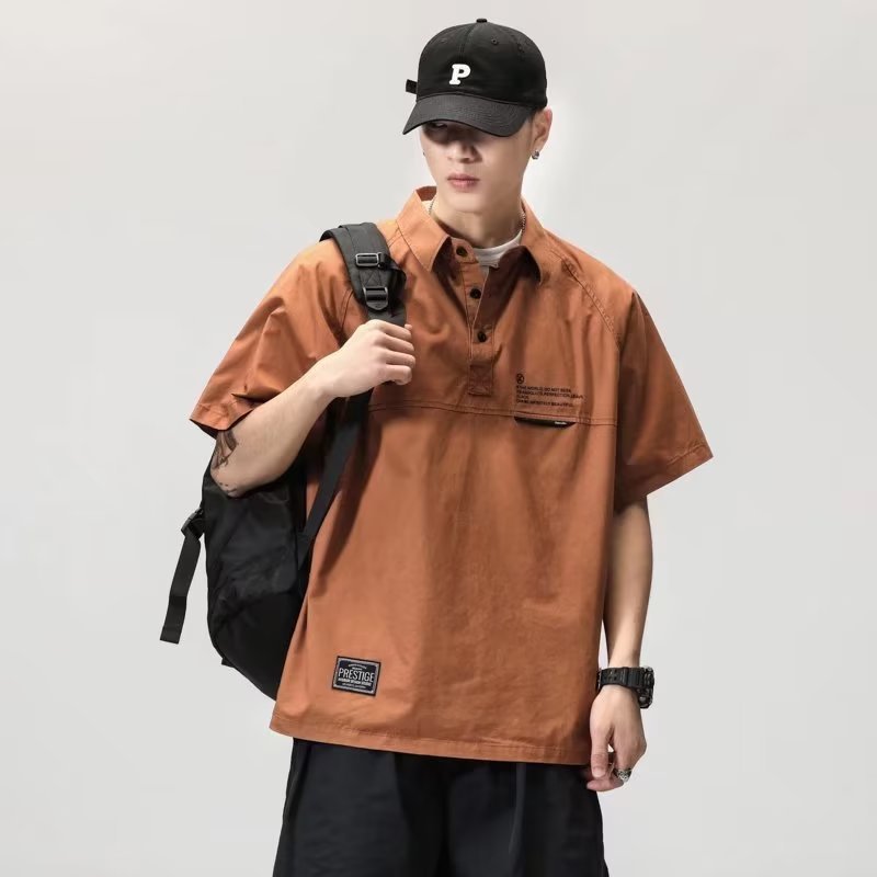 Camiseta de todo fósforo, camisa de polo de manga corta con solapa, camiseta de verano de marca de moda para hombres, versión coreana de la tendencia delgada 2024 nuevo