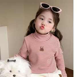 女童半高领磨毛德绒打底衫秋冬洋气百搭长袖T恤儿童宝宝保暖上衣