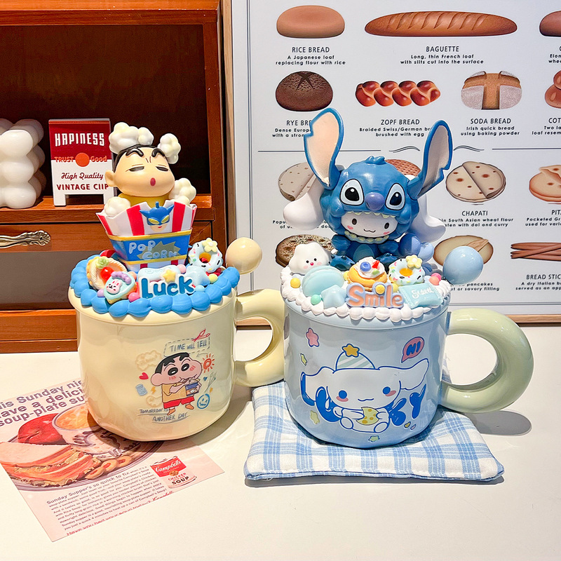 Handmade cream glue diy melody ceramic mark cup couple coffee cup for girls' birthday gift