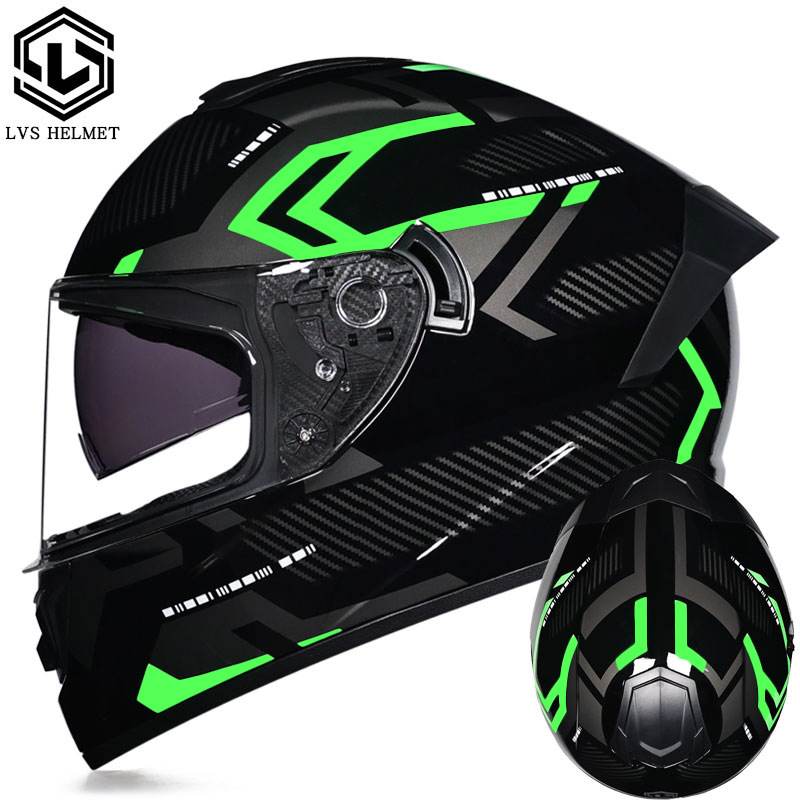 Coche eléctrico con casco completo, casco completo de otoño e invierno, coche eléctrico de carreras de imitación, coche eléctrico masculino, caballero, doble lente, cola larga