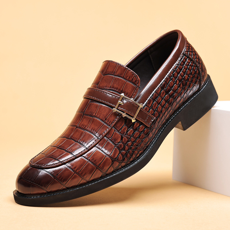 2024 Men's Leather Shoes, Business Formal Casual Shoes, Crocodile Pattern Men's British Korean Style Pointed Toe Large Size Shoes, Non-Slip