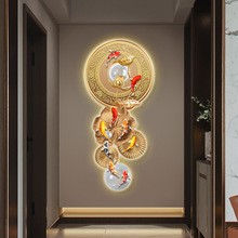 轻奢玄关装饰画创意九鱼图发光灯画现代中式走廊过道挂画大气壁画