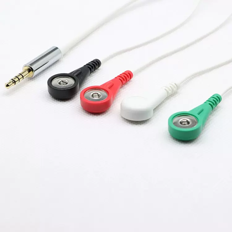 厂家供应 3.5四极音频公 TO 4.0MM/3.5MM按扣线 理疗扣线缆 ECG线
