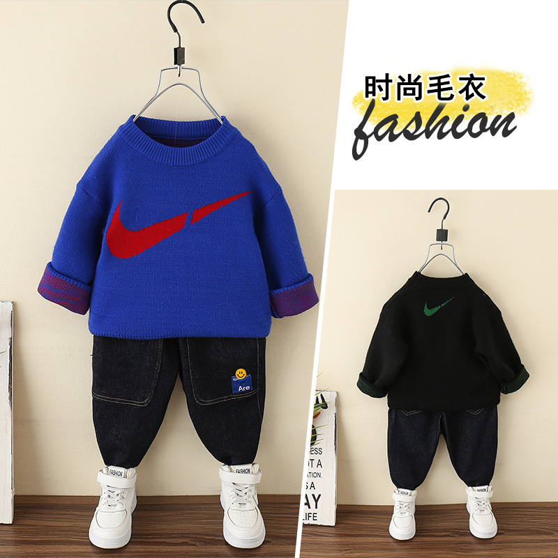 男童毛线衣2025秋冬新款儿童加绒加厚保暖衣服休闲洋气套头毛衣