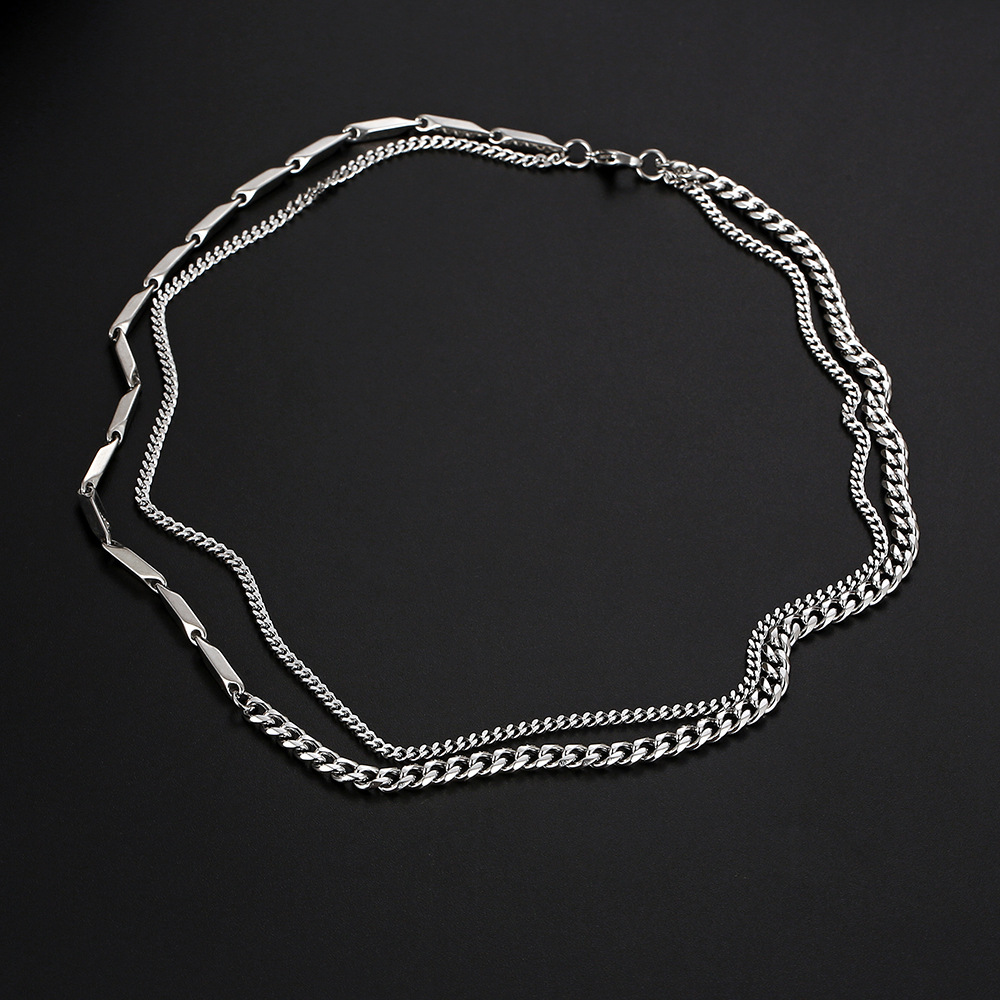 IMI Necklace Men's Titanium Steel Double Layer Stacked Fashion Brand Hip Hop Niche High-end Retro All-match Women's Necklace YL688