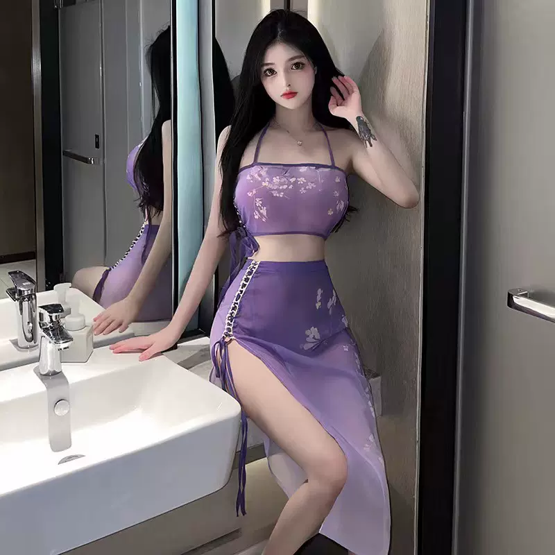 情趣内衣女角色扮演复古风情趣汉服古典风神秘紫透视套装