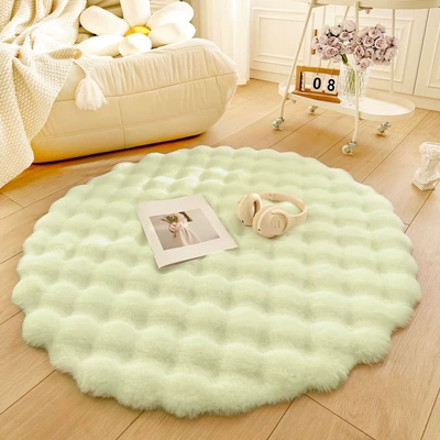 No-Wash Red Carpet Visual – Car Carpet - cream-puff-bubble-velvet-matcha-green-diameter-100cm-round