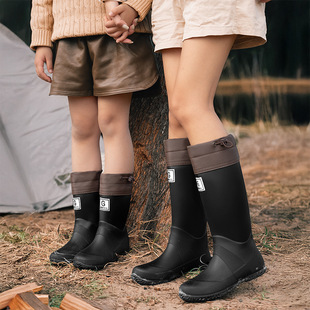Cross-border Fashion Mid-barrel Rain Boots Outdoor Camping Parent-child Portable Comfortable Waterproof Shoes for Men and Women Comfortable Rubber Shoes