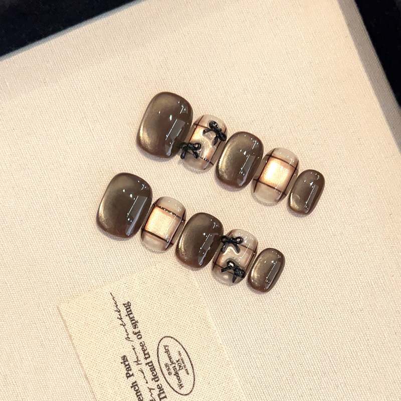 【Lava Craft】Handmade Sparkling Cat Eye Bowknot Niche High-End Wearable Nail Art Stickers Available for Wholesale